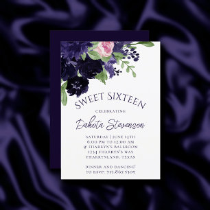 Lush Blossoms Purple and Pink Roses Birthday Invitation