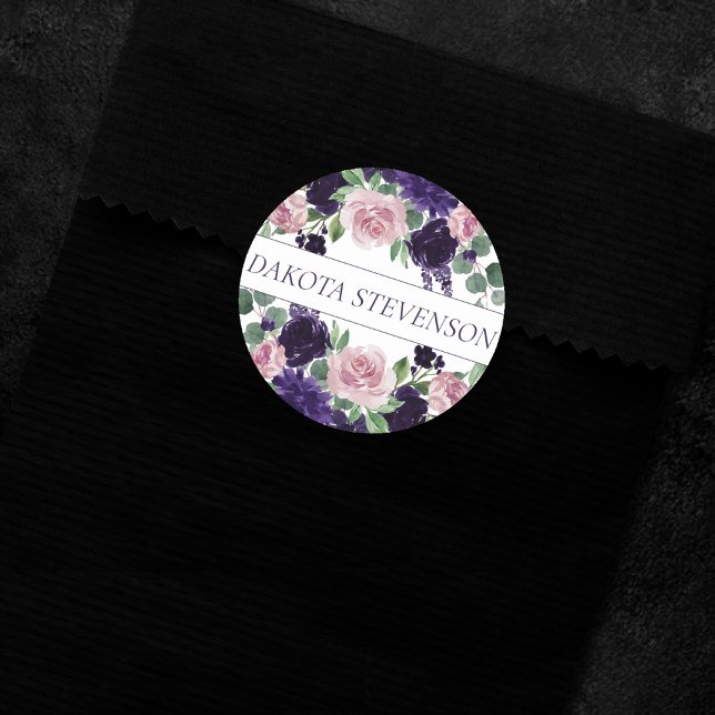 Lush Blossoms | Purple and Pink Roses Custom Classic Round Sticker (Creator Uploaded)
