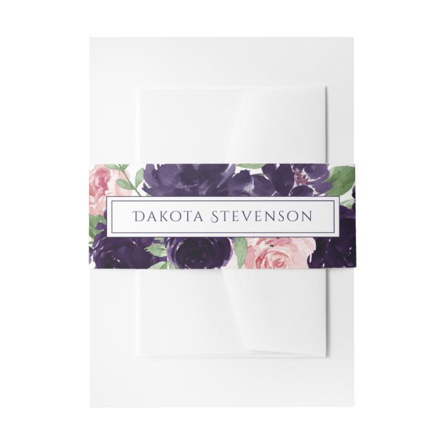 Lush Blossoms | Purple and Pink Roses Custom Invitation Belly Band (Front Example)