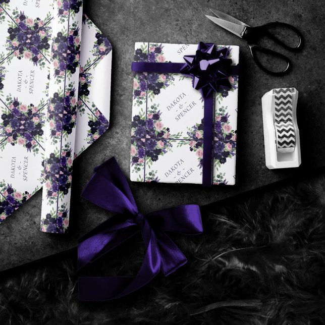 Lush Blossoms | Purple and Pink Roses Monogram Wrapping Paper (Creator Uploaded)