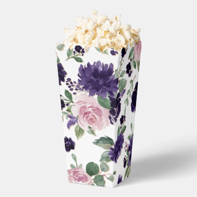Lush Blossoms | Royal Purple and Pink Rose Pattern Favor Box (Popped)