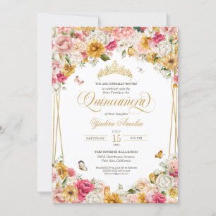 Lush Blush Elegant Floral Buttefly Quinceanera Invitation