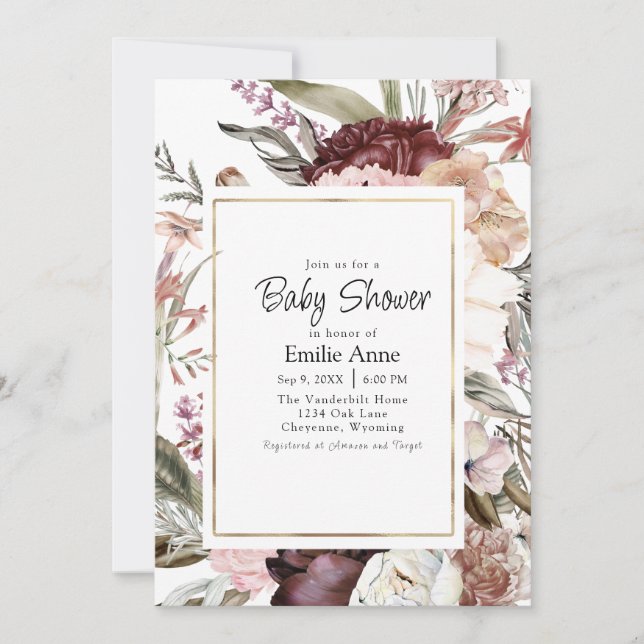 Lush Boho Roses, Dahlias and Wildflowers Invitation (Front)