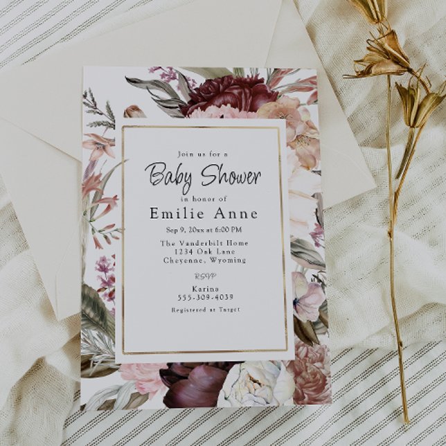 Lush Boho Roses, Dalias and Wildflowers Invitation (Creator Uploaded)