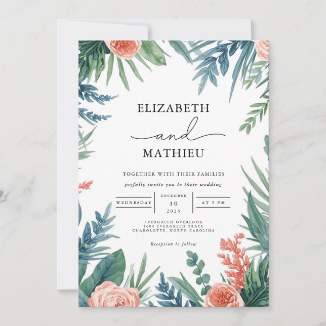Lush Botanical Frame Wedding Invitation (Front)