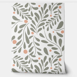Lush Botanical sage green leaves Pattern Wallpaper