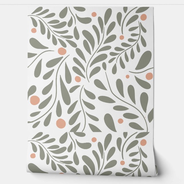 Lush Botanical sage green leaves Pattern Wallpaper (Unrolling)