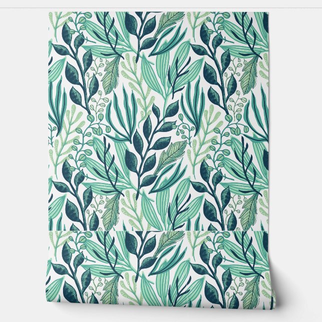 Lush Botanical summer green leaves Wallpaper (Unrolling)