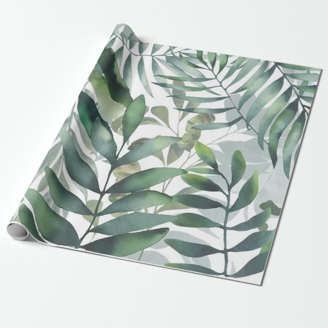 Lush Botanical Watercolor Gift Wrap (Unrolled)