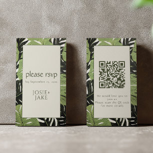 Lush Botanicals RSVP Green Jungle Leaves QR Code Enclosure Card