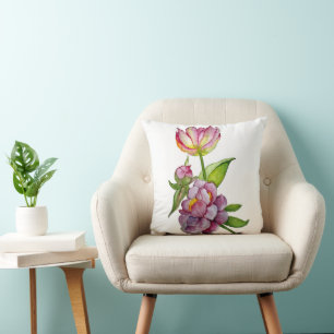 Lush bright flowers throw pillow