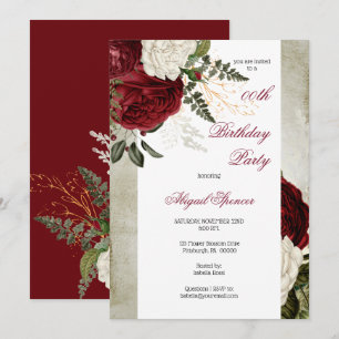Lush Burgundy Floral Adult Birthday Party Invitation
