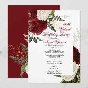 Lush Burgundy Floral Virtual Birthday Party Invitation