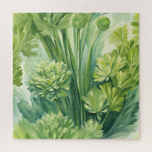 Lush Celery Green Botanical Pattern Jigsaw Puzzle
