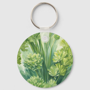 Lush Celery Green Botanical Pattern Keychain