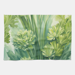 Lush Celery Green Botanical Pattern Kitchen Towel