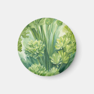 Lush Celery Green Botanical Pattern Magnet