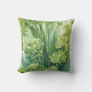 Lush Celery Green Botanical Pattern Throw Pillow
