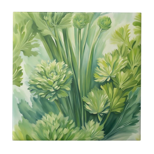 Lush Celery Green Botanical Pattern Tile (Front)