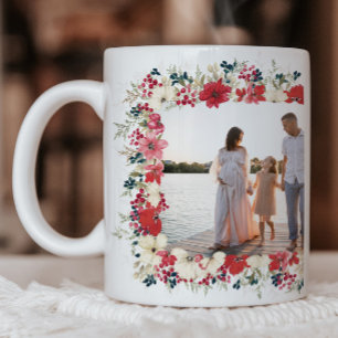 lush classic floral christmas botanical photo coffee mug