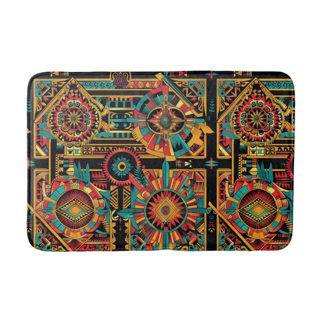 Lush Cyan "Aztec Dream" Comfort Bath Mat (Front)