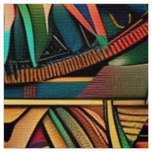 Lush Cyan "Vibrant Historical Emblem" Textile Poly Fabric