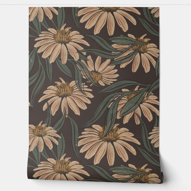 Lush Daisy And Leaves Pattern Wallpaper (Unrolling)