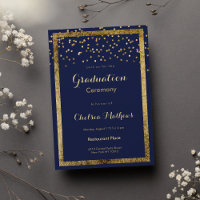 Lush elegant navy blue gold confetti Graduation
