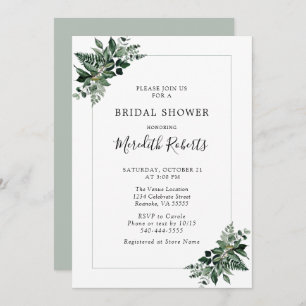 Lush Emerald Green Foliage Bridal Shower Invitation