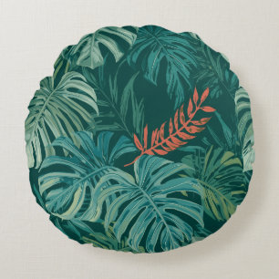 Lush Emerald Jungle Print Round Pillow