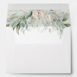 Lush Eucalyptus Greenery and Gold Leaves Delicate Envelope