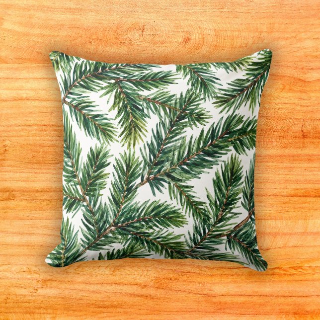 Lush Evergreen Douglas Fir Foliage Pattern Throw Pillow (Creator Uploaded)