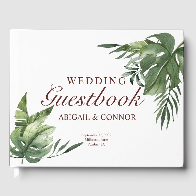 Lush Exotic Tropical Palm Leaves Guest Book (Front)