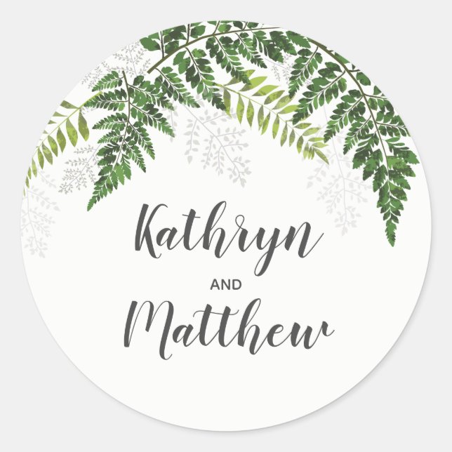 Lush Fern Tropical Botanical Wedding Favour Classic Round Sticker (Front)