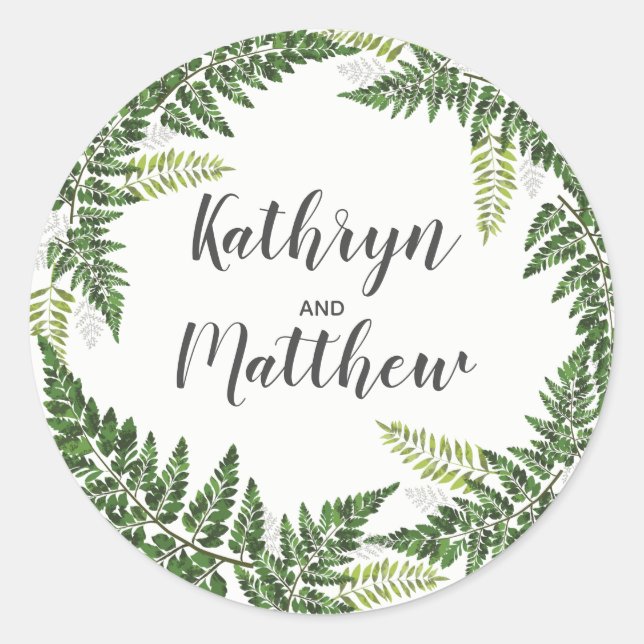 Lush Fern Tropical Botanical Wedding Favour Classic Round Sticker (Front)