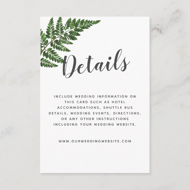 Lush Fern Wedding Detail Enclosure Card (Front)