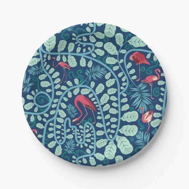 Lush Flamingo Jungle Pattern Paper Plate (Front)