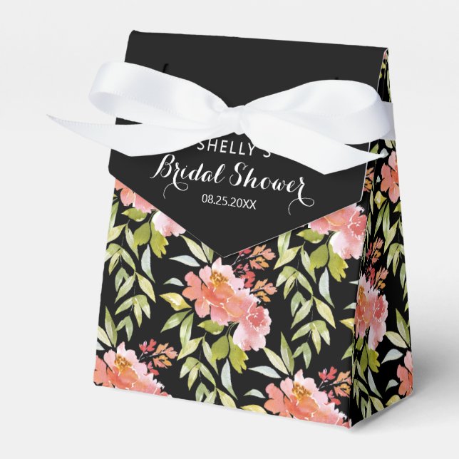 Lush Floral Greenery Bridal Shower Black Favor Box (Front Side)