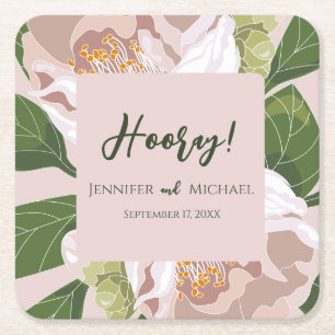 Lush Flower and Greenery Elegant Wedding Square Paper Coaster