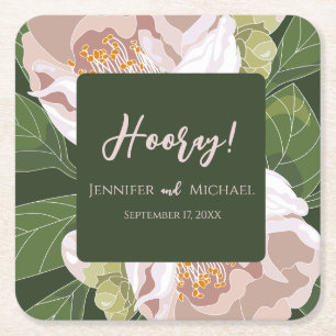 Lush Flower and Greenery Elegant Wedding Square Paper Coaster