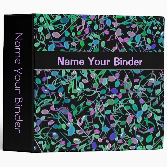 Lush Forest Green Music Notes Personalized Binder (Front/Spine)