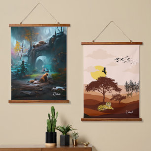 Lush Forest Landscape and Savannah nature sunset Hanging Tapestry