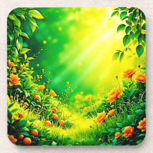 Lush Garden Sunlight Scene Coaster