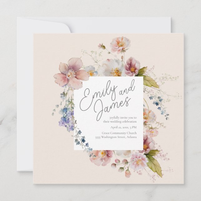 Lush Garden Wildflower Wedding Invitation (Front)