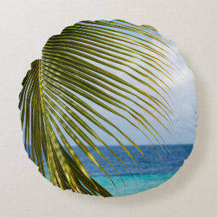 Lush Glam Palm Ocean 1 Round Pillow
