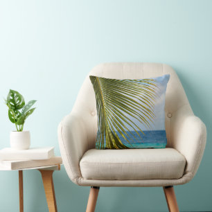 Lush Glam Palm Ocean 1 Throw Pillow