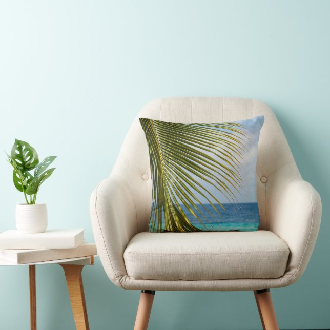Lush Glam Palm Ocean 1 Throw Pillow (Chair)