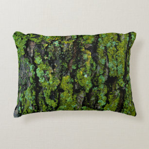 Lush, green, and mossy tree trunk accent pillow