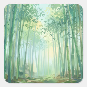 Lush Green Bamboo Forest and Sunlight Square Sticker