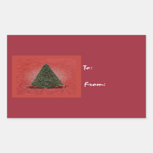Lush Green Christmas Tree on Abstract Red Back Sticker